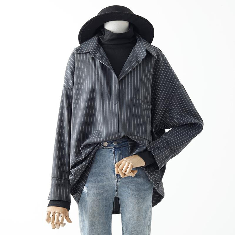 

Women's Blouses & Shirts False 2 Pieces Women Turtleneck Loose Striped Casual All Match Female Outwear Coats Tops, See chart