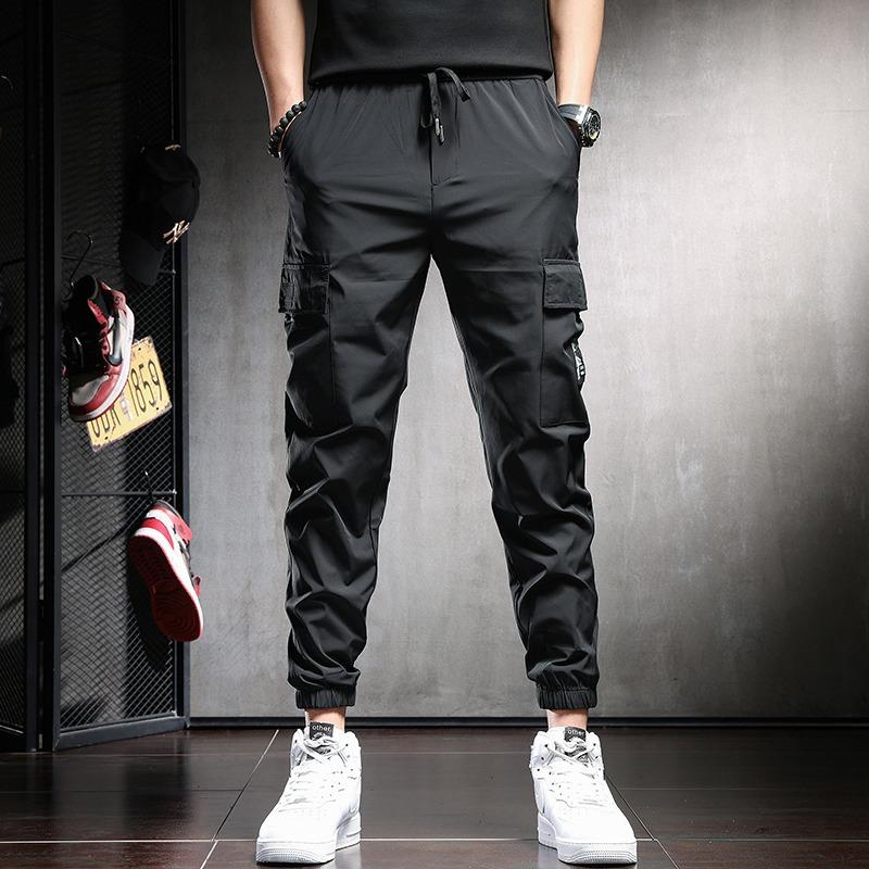 

Men's Pants Summer Cargo Men Streetwear Casual Sport Black Drawstring Male Joggers TrousersMen's