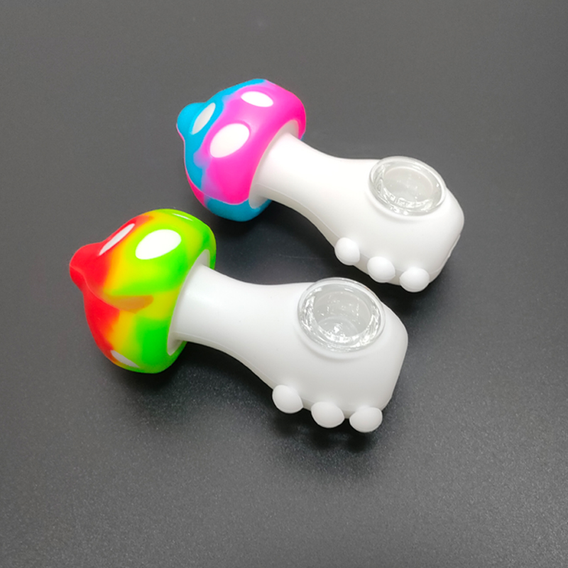 

Mushroom Silicone Pipe Smoking Hookah Tobacco Pipes 4.3 Inch Cigarette Tubes Glass Bong Hand Pipes For Oil Burner Dab MOQ 1 Piece