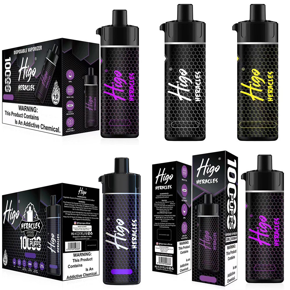

Authentic Higo Heracles Disposable E cigarettes 10000 Puffs Vape Pen 20ml Pre-filled Mesh Coil Pods 850mAh Rechargeable Battery Vaporizers flie pro max hero