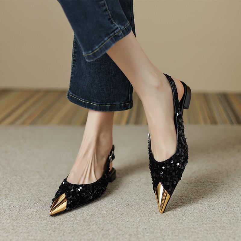 

Sandals Women's 2022 Summer Ladies Thick Heel Low Pointed Hollow Out Shoes Rhinestone Bling Comfortable Breathable ShoesSandals, Black