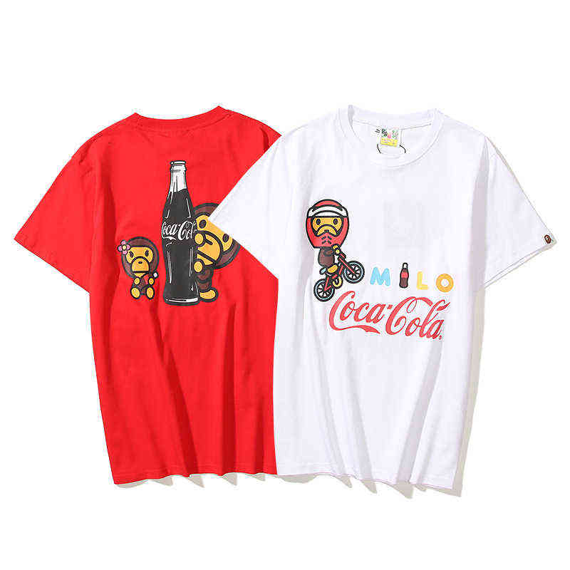 

Brand Fashion Summer Cartoon Printing Men's and Women's Youth Large Loose Short Sleeve T-shirt, White