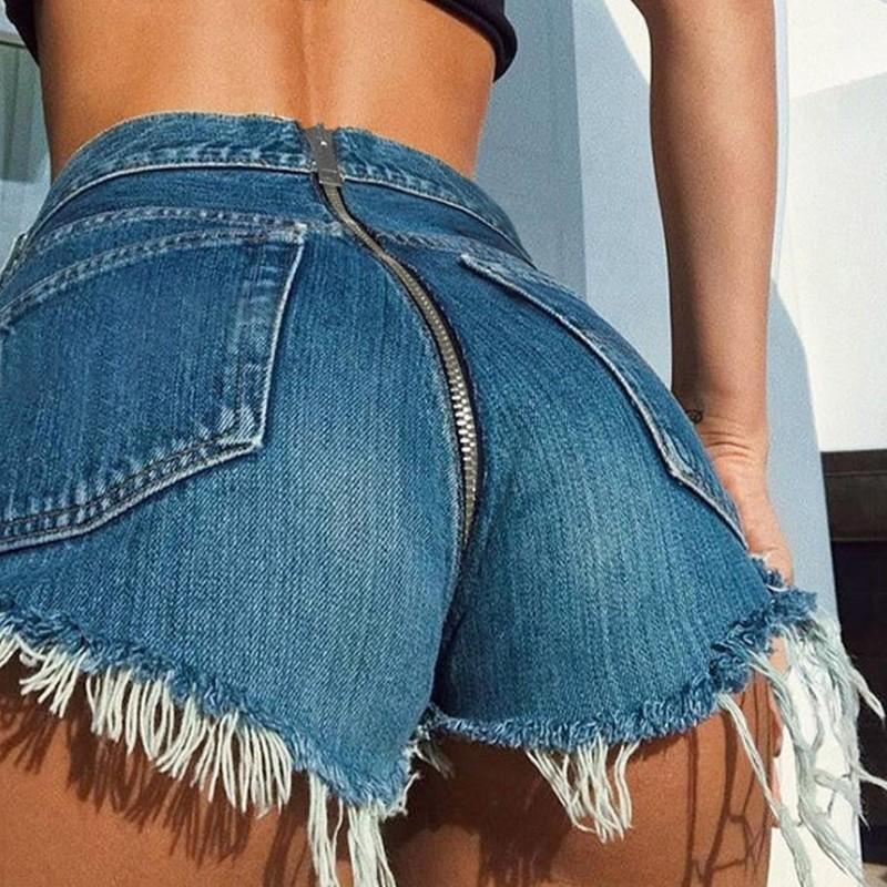 Shorts pour femmes femmes Jeans filles Denim Mini déchiré mi-taille dos fermeture à glissière ouverture 2022 été grande taille Sexy dame vêtement