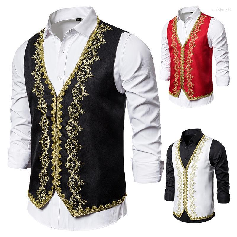 

Men' Vests Mens Embroidered Vintage Style Vest Waistcoat Sleeveless Jacket Formal Dress Stra22, White