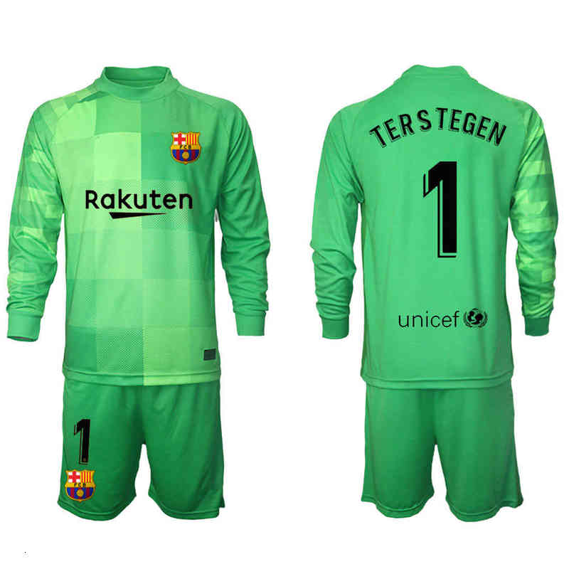 

21-22 Barcelona Goalkeeper Goalkeeper' Football Shirt No. 1 Telstegen Boys and Chilen' Primary School Students, Green short sleeve blank printing
