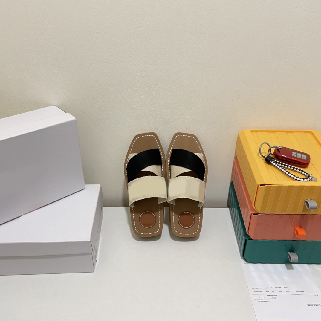 

2022 Slippers Letter Sandals Shoes Flops Genuine Leather Casual Ladies Flat Slipper Summer Outdoor Beach Loafer Party Holiday Fashion Women Retro Shoe, Box