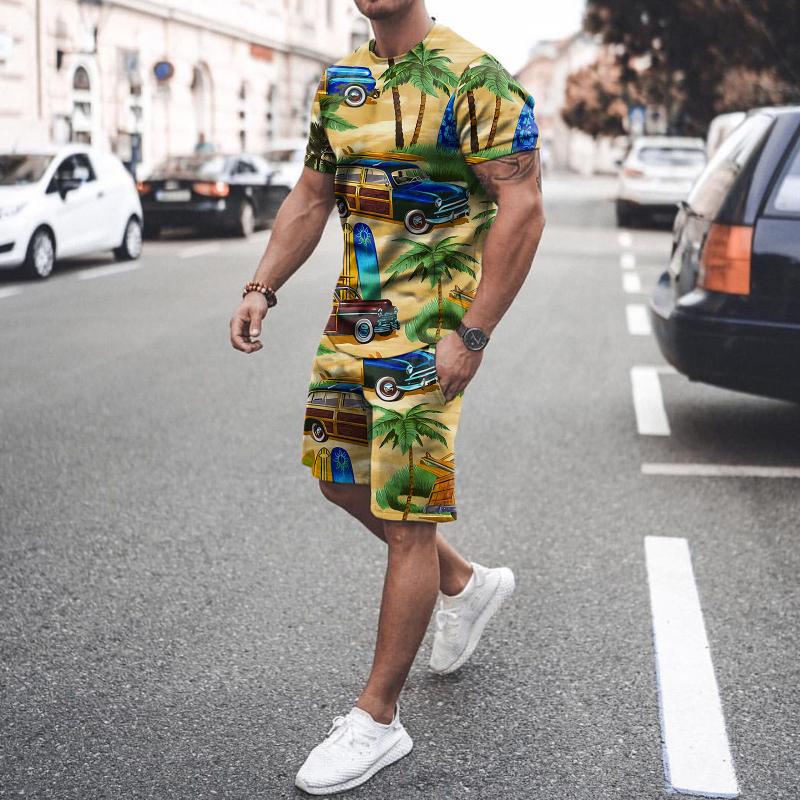 

Men' Tracksuits Suit Fabrics For Men Spring Summer Outfit Beach Short Sleeve Printed Shirt 2 Piece Pants Suits TanMen, Khaki
