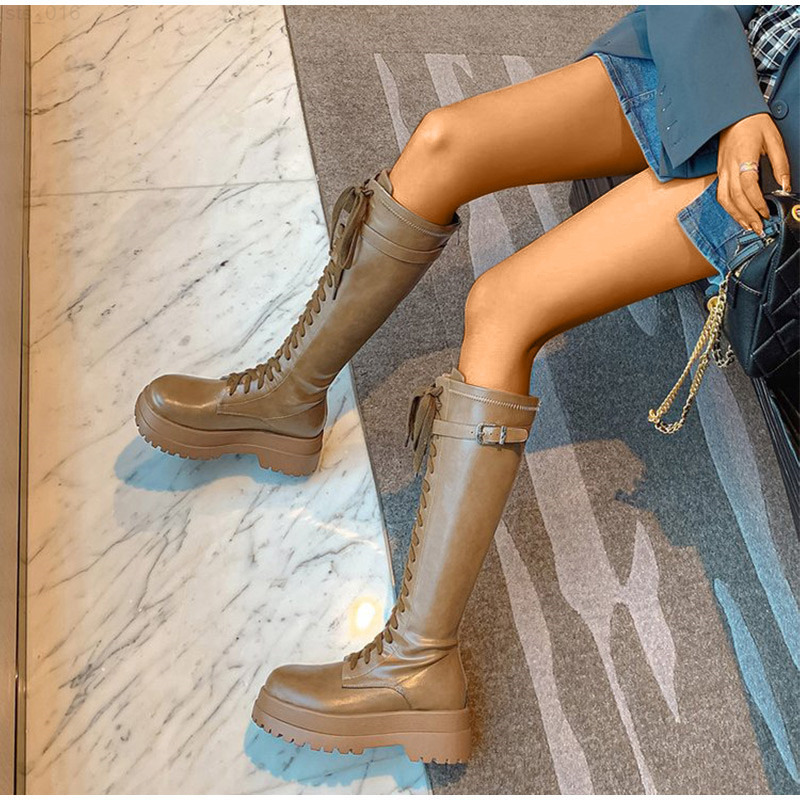 

Autumn New Women Knee High Boots Female Round Toe Pu Leather Thick Bottom Block Heels Long Boot Ladies Solid Fashion Buckle 2022T220718, Black