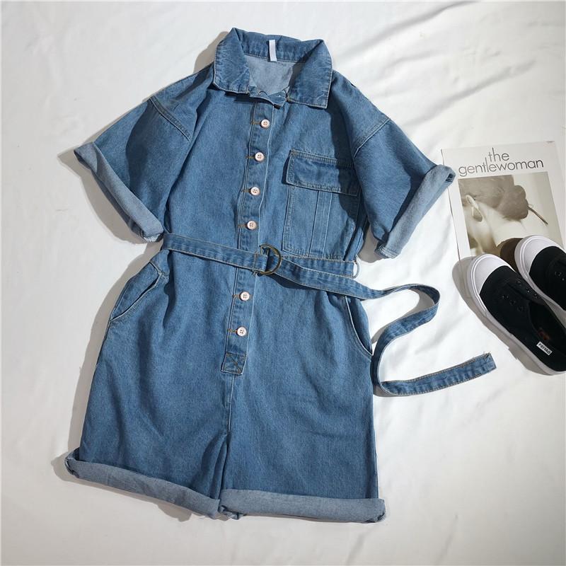 

Women' Jumpsuits & Rompers Women Summer Casual Denim Romper Jeans Overall High Waist BF Wide Leg Jumpers Lapel Pocket Shorts Jumpsuit Plays, Picture shown