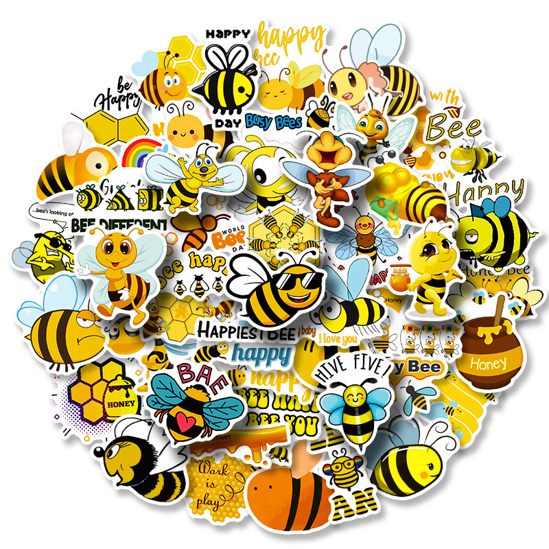 

New Sexy 50PCS Cute Happy Bee Honey Cartoon Stickers DIY Laptop Guitar Luggage Fridge Waterproof Graffiti Sticker Decal Kids Classic Toys
