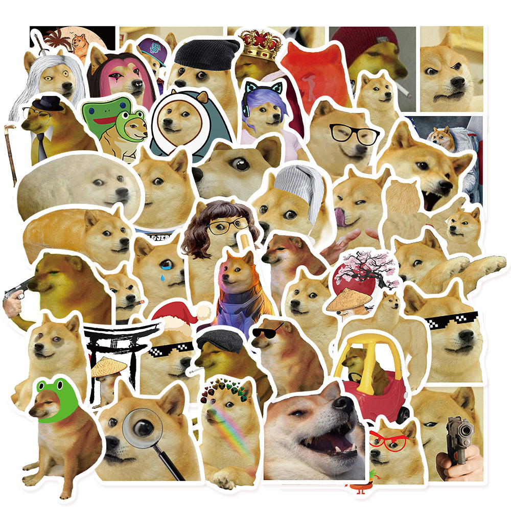 

50pcs Cartoon Funny Dog Meme Stickers Doge graffiti for DIY Luggage Laptop Skateboard Motorcycle Stickers, Multi colors