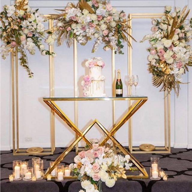 

Party Decoration Shiny Gold Column Pillar Flower Stand Outdoor Romantic Wedding Backdrop Floral Row Rack Birthday Baby Shower Baptism DecorP