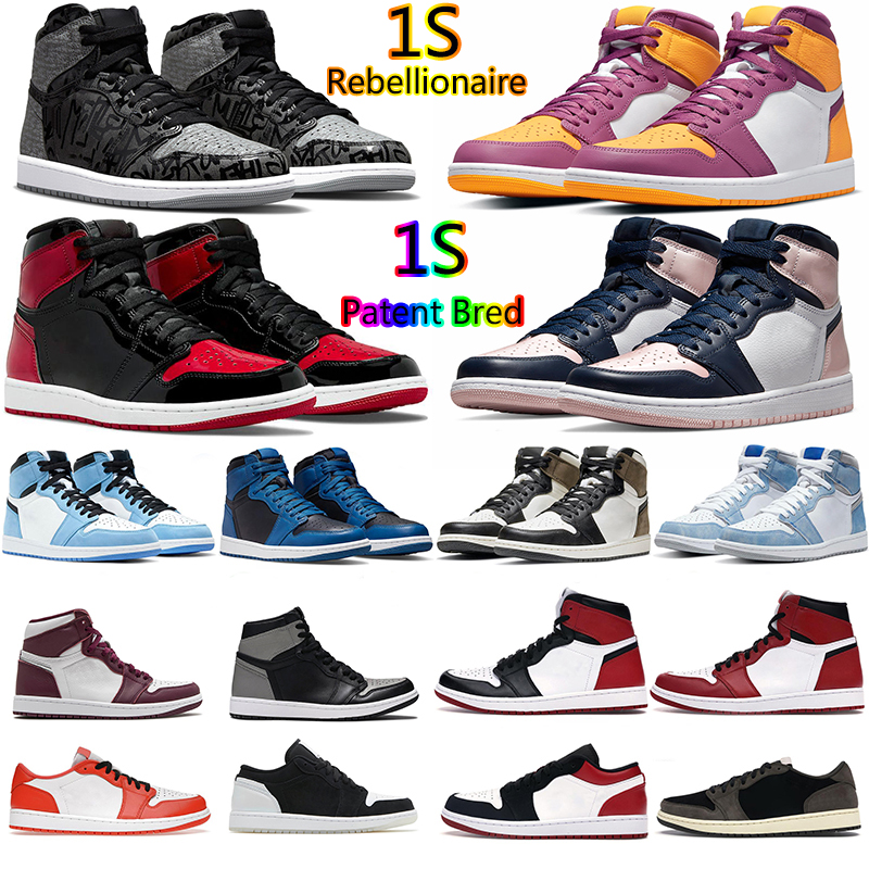 

Mens Jumpman 1 Basketball 1S Shoes High OG Rebellionaire Bred Patent Obsidian Chicago Twist Dark Mocha UNC Bordeaux Men Women Sports, 19