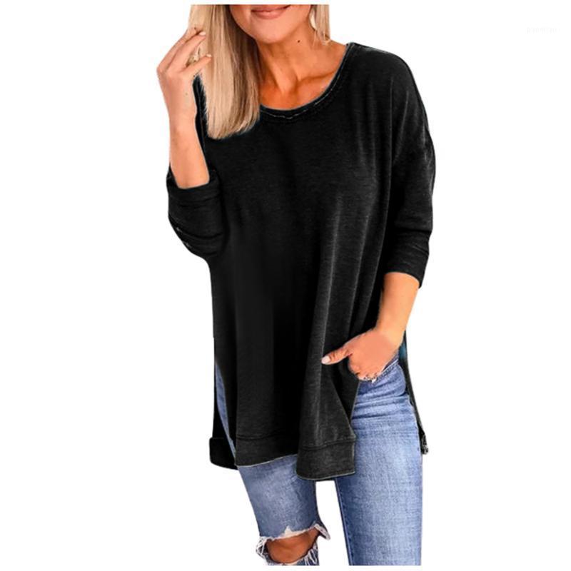 

Women' Hoodies & Sweatshirts WoMen Fashion Pure Color Round Collar Plus Size Feminino Korean Style Casual Pullovers Long Sleeve Open Fork L, Army green