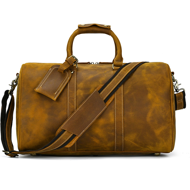 Mens crazy horse leather travel bag Vintage LeatherS luggage bagS large capacity handbag top One Shoulder Messenger TOTE-image-761352877