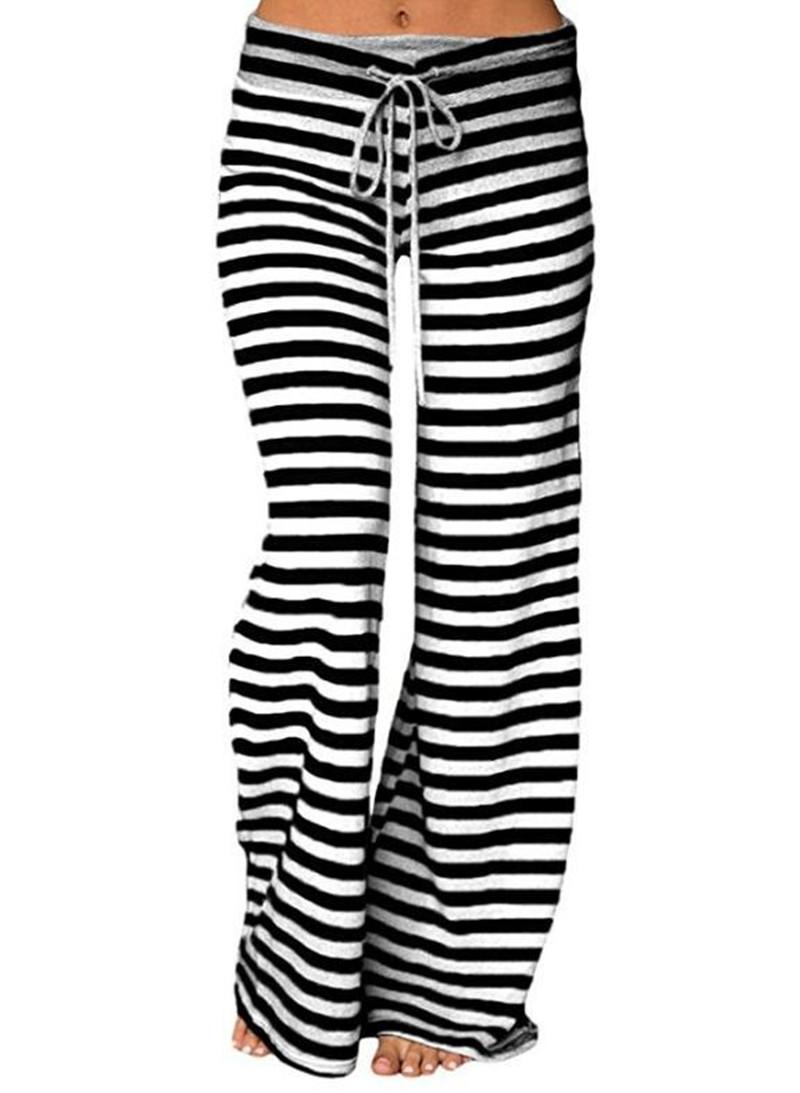 

Women' Sleepwear Print Sleep Bottom Women Cotton Long Pant Home Pajamas Soft Slip Summer Pants Drawstring Big Size Sexy Stripe Casual SizeW, Black stripe