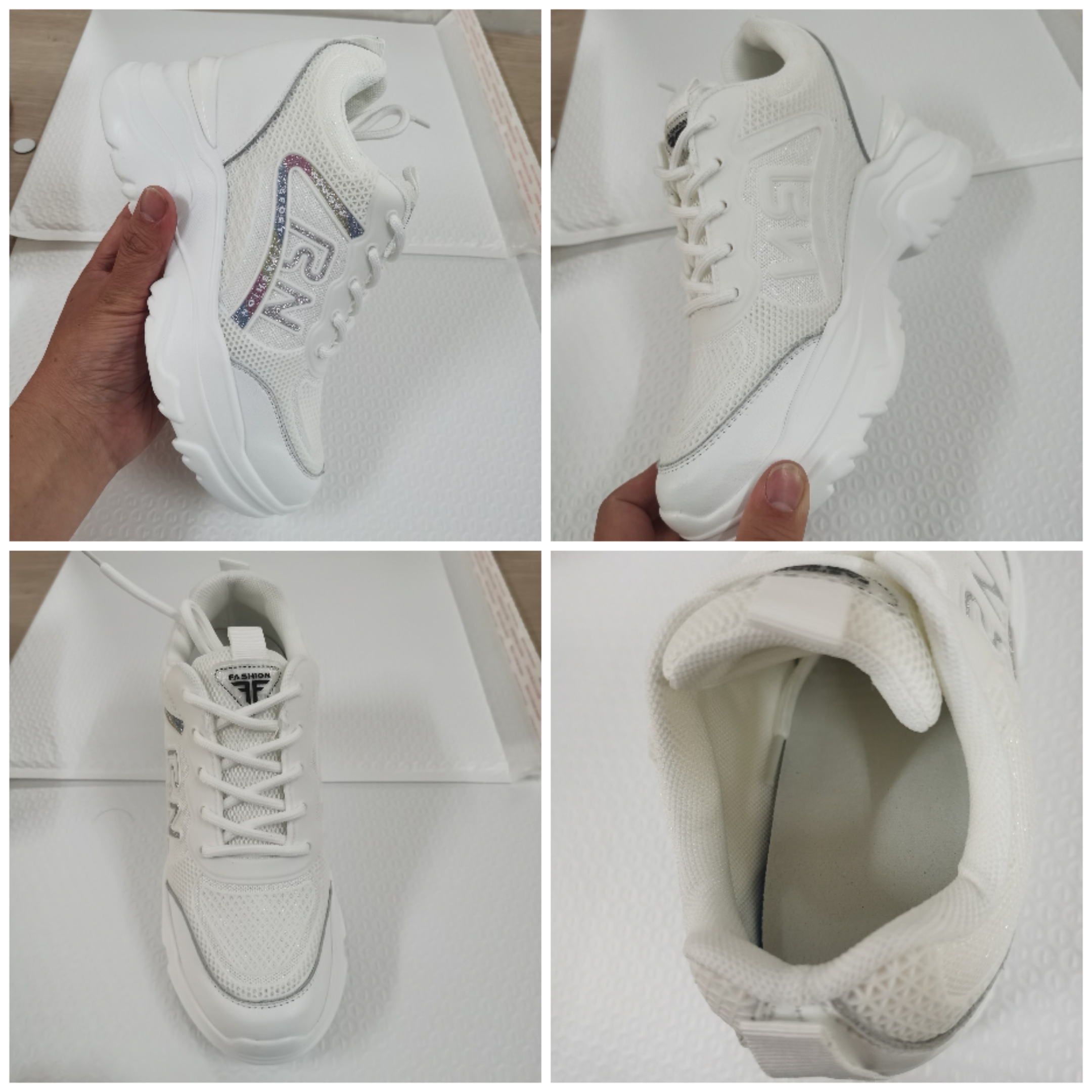 

White 2022 Wedge Heels Air Mesh Platform Wedge Shoes White Breathable Chunky Sneakers Summer Walking Shoe Genuine Leather, Silver-1