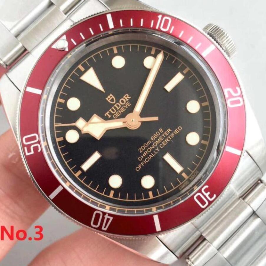 

2022 Tudorrr Brand Mens Watch Stainless Steel Automatic Movement Mechanical Red Bezel Black Dial ROTOR MONTRES Solid Clasp Geneve, Gift box