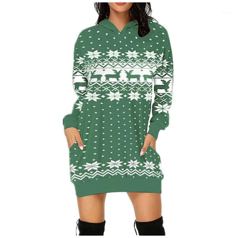

Casual Dresses 2022 Fashion Women Ladies Autumn Winter Long Sleeve Loose Dress Christmas Print Mid-waist Short A-line Mini Red Black