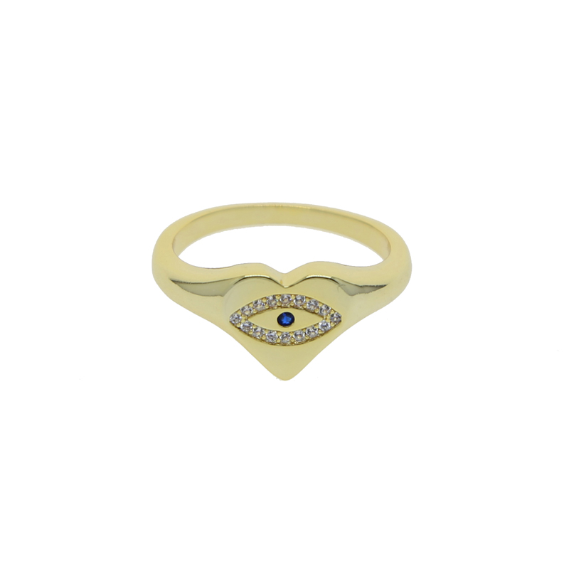 

New Fashion Gold Color Plated ring Sparking Bling Blue White Cz Paved Heart Lucky Turkish Evil Eye Women Finger Rings