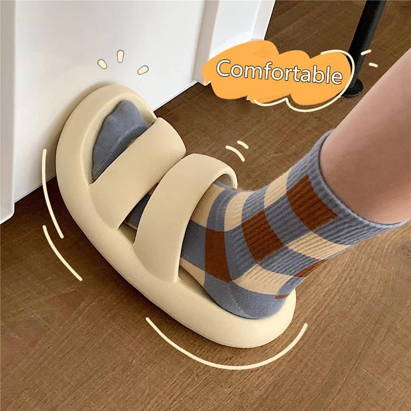 

Slippers Summer Womens Double Straps Solid Color Thicken EVA Sole Home Bath Antiskid Shoes Outdoor Flat, White