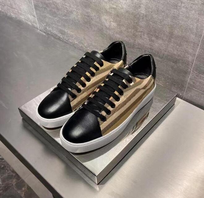 

Designer casual shoes men's embossed plaid stripes two-color cotton gabardine flat shoes printed letters fashion calfskin canvas rubber-soled sneakers, Grey