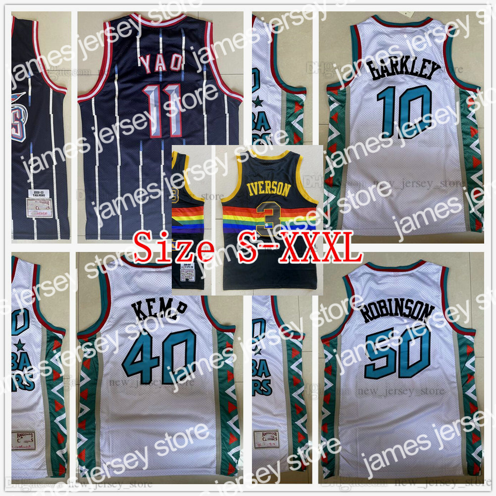 

James Mitchell and Ness 1995 All-Star Basketball Shawn 40 Kemp Jerseys Retro White 50 David 10 Charles Robinson Barkley Jersey Stitched Size, 11yao