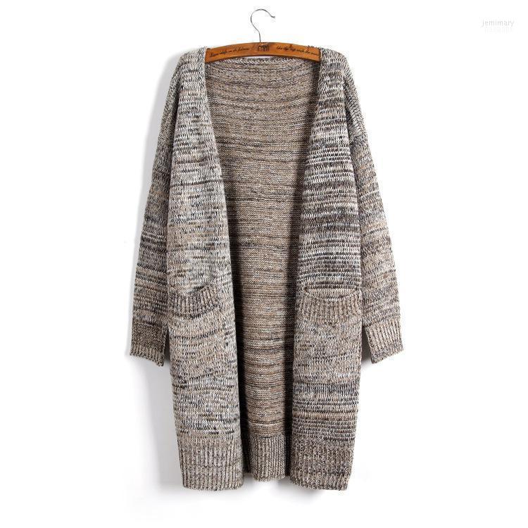 

Women's Sweaters Casaco Feminino Korean Style Mix Color Long Cardigan Fashion Pockets Winter Coat Women Loose Knit Sweater Jacket Jemi22, Army green