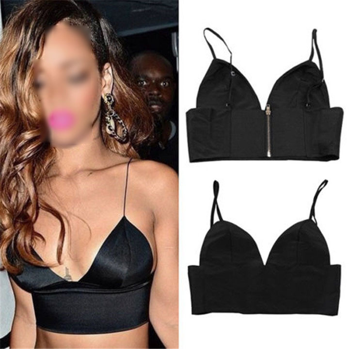 

Womens Black Satin Lace Triangle Crop Bralet Bustier Ladies Bra Party Dress Top
