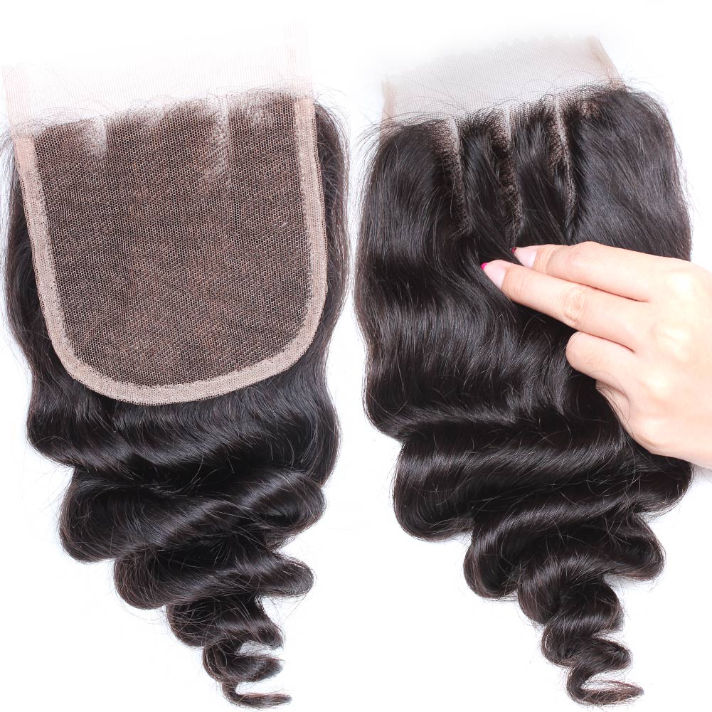 

Brazilian Virgin 3 part Piece Top Lace closures Loose Wave Natural Color Human