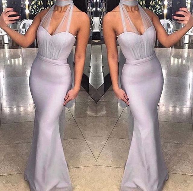 

Halter Satin Bridesmaid Dresses Long Sheer Tulle Mermaid Long Wedding Guest Dresses Sexy Prom Party Dresses