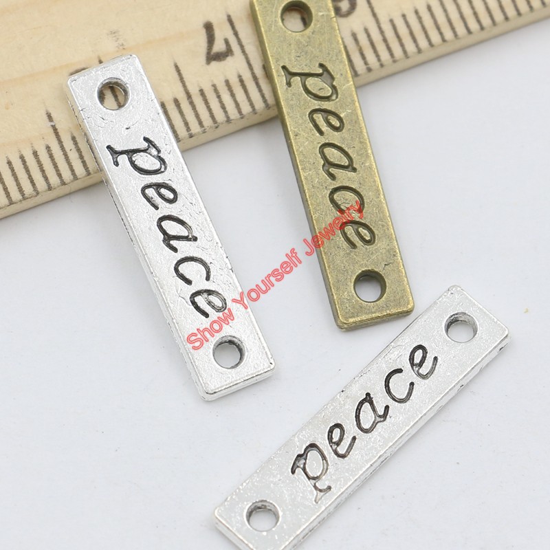 30ps Antique Silver Plated Peace Words Connectors Charm Pendant Jewelry Making Findings Accessories DIY Handmade Craft 26x6mm