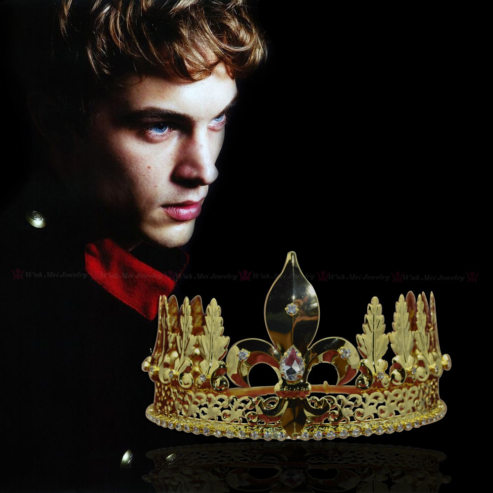

Gold Crown Majestic Royal King`s Hair Jewelry Prince Headwear Accessories Cosplay Metal Hair Accessories For Men`s Crown Tiaras 00021, White;golden