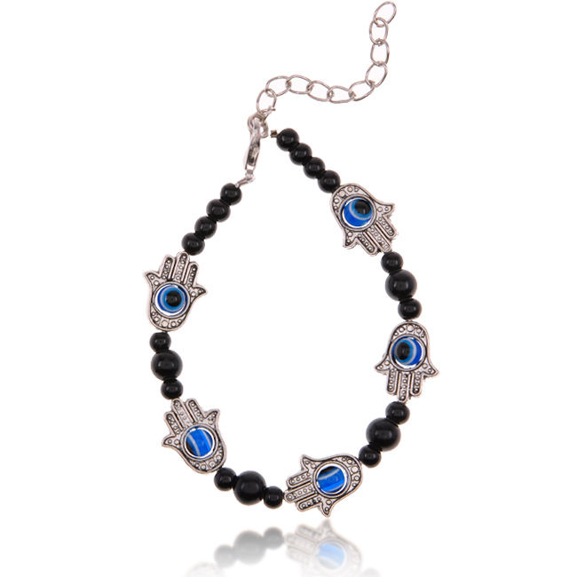 

MIC 15Pcs Unique Bracelet Cool Hamsa Fatima Tibetan Silver Hand Evil Eye Beaded Chain