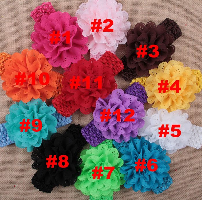 

Baby Girls Cheap Chiffon Flower Crochet Headbands Kids headwear Children Hair Accessories Christmas boutique Party Gift 12 colors 20pcs/lot, 12 colors;tell me color