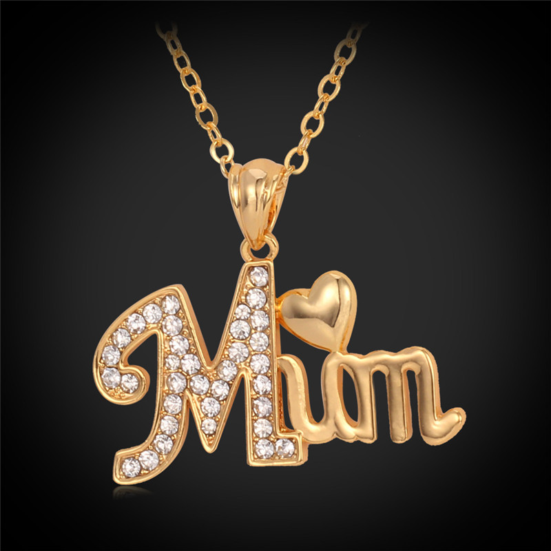 

New Items Mum Pendant Charms 18K Real Plated Necklace Rhinestone Fashion Women Jewelry Special Gift For Dear Mother YP697
