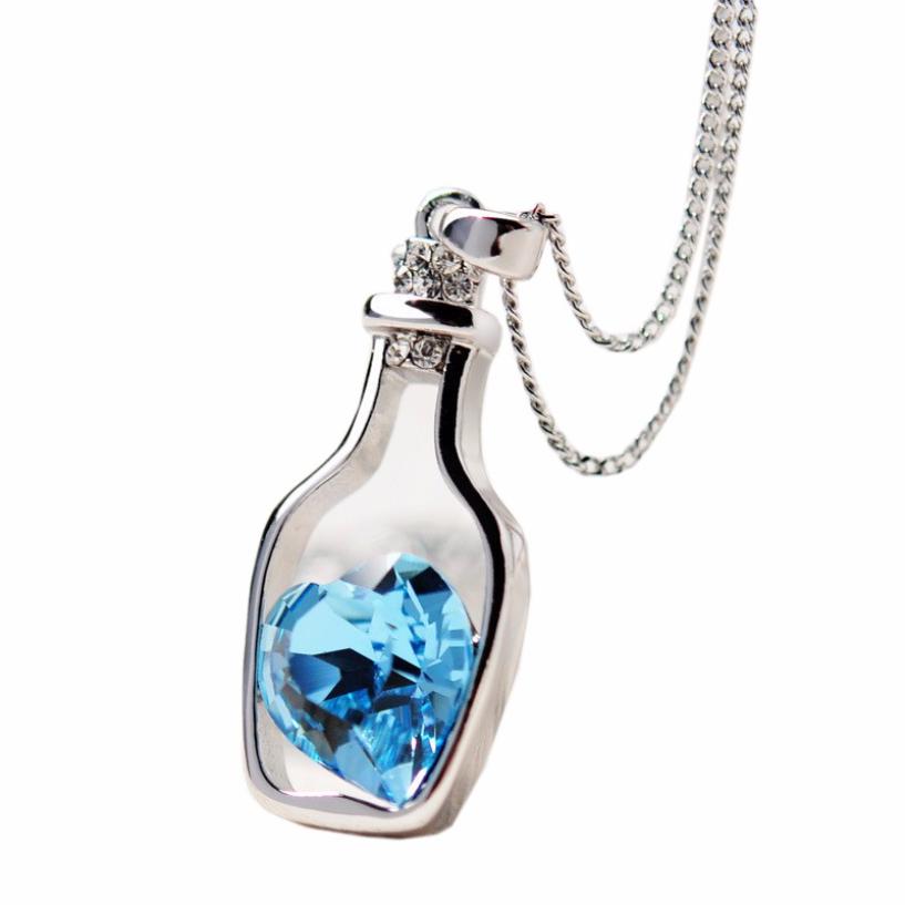 Wholesale-High Quality Lowest PrNew Women Ladies Fashion Popular Crystal Necklace Love Drift Bottles Hot Sale Collares Collier Jewelry