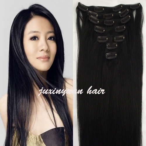 

5A - 140g/pc 8pc/set 100% real human hair/lbrazilian hair clips in extensions real straight full head high quality, 1b# natural color