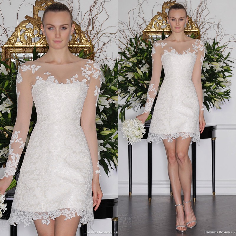 

Stunning Short Long Sleeves Wedding Dress Sheer Neckline Lace Appliqued Bridal Gowns Cheap High Quality Formal Party Wear, Silver