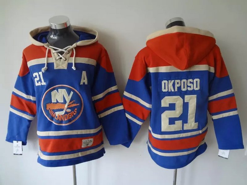 

Top Quality ! New York Islanders Old Time Hockey Jerseys #21 Kyle Okposo Blue Black Hoodie Pullover Sports Sweatshirts Winter Jacket