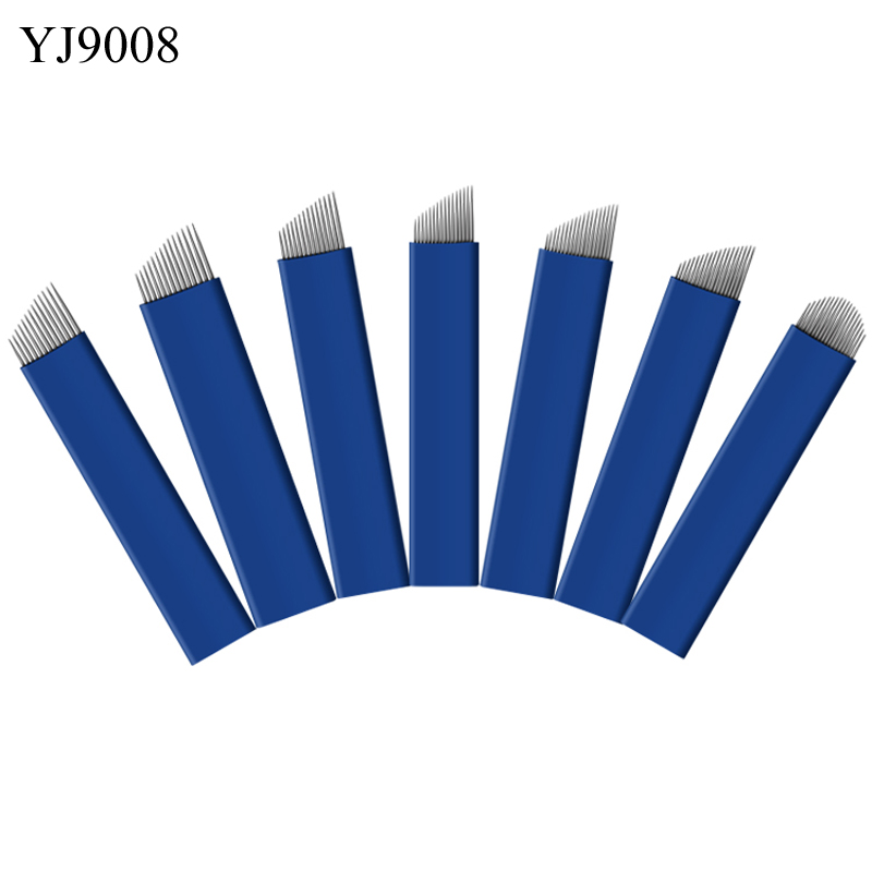

100pc blue cover 18 U shape professional manual eyebrow needle match with eyebrow manual tattoo pen microblading blade for eyebrow tattooing