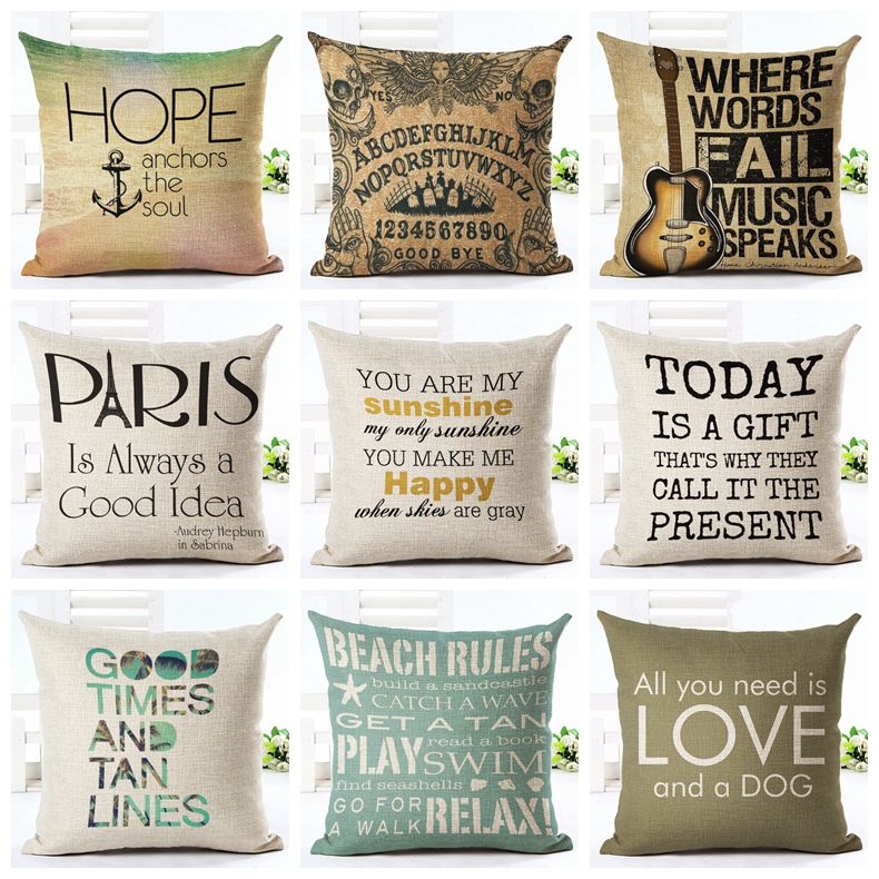

letters cushion cover love quote chair chaise throw pillow case english words almofadas decorative home cojines