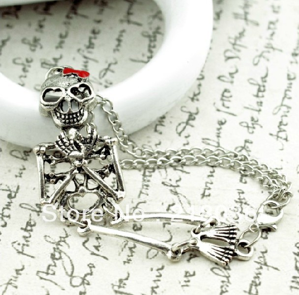 

Fashion Vintage Bronze Skull Skeleton Movable Joints CharmGood Luck Bracelet &Bangle For Women DIY Jewelry 10Pcs N421