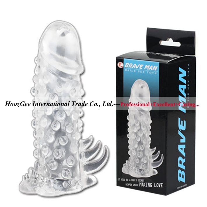 w1031 BAILE Brand Brave Men Transparent Penis Sleeve Cock Ring Real Stout Feeling Pleasure Thickening Increases Sex Toys BI-026203