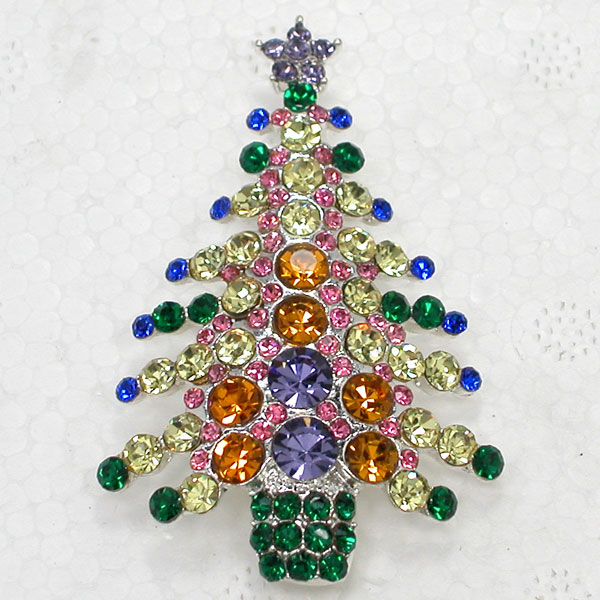 

Wholesale Beautiful Crystal Rhinestone Christmas tree Pin Brooch Christmas gifts Brooches C680, Gray