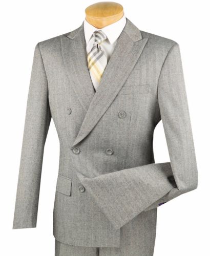 

Men's gray chevron stripes double breasted 6 button Slim business suit 2 pieces (jacket + pants) custom, White