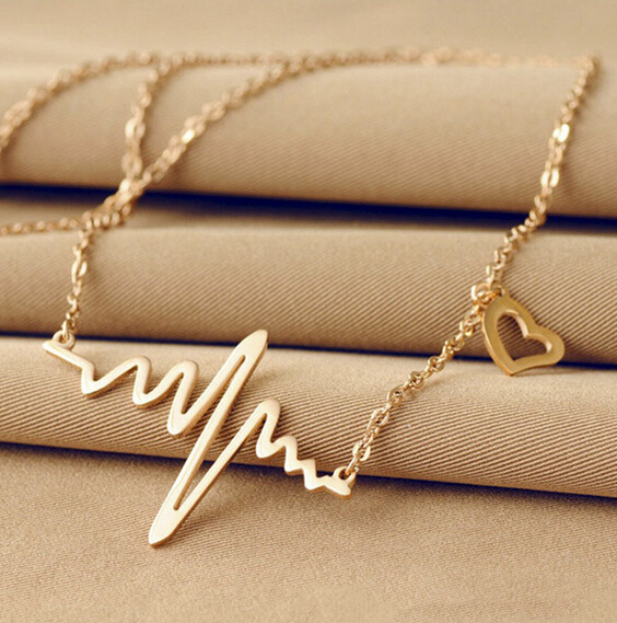 

GoldSilver Pendant Necklac Jewelry Stainless Steel Unique Pendant Lifeline Pulse gift Pendant for women Heartbeat Rhythm Necklace