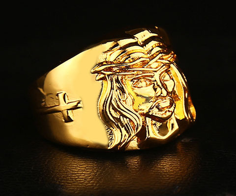 

High quality HIP HOP ring Men's Cross Jesus Ring 24K GP Yellow Gold Ring for Men Size 7, 8,9 10,11