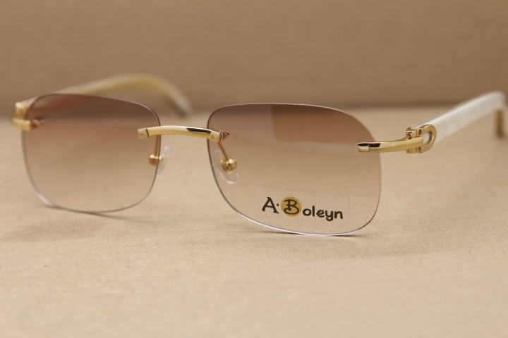 

Hot mens T8100624 sunglasses Rimless White Buffalo Horn Glasses outdoors driving glasses C Decoration gold frame glasses Size:56-18-140mm