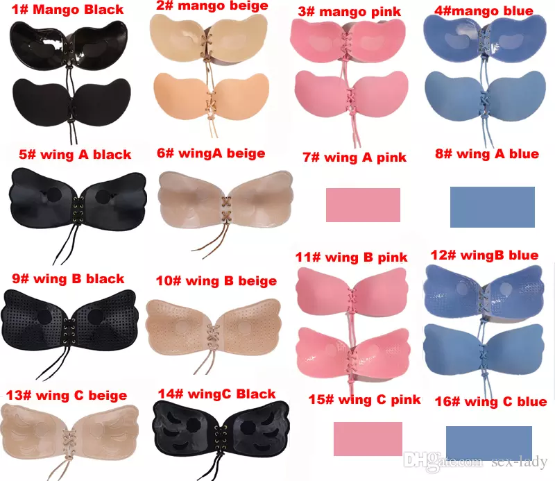 

16 Colors Butterfly Shaped Mongo Style Women Invisible Bra Self Adhesive Silicone Bras Invisible Push Up Bikini Fashion Women Underwear